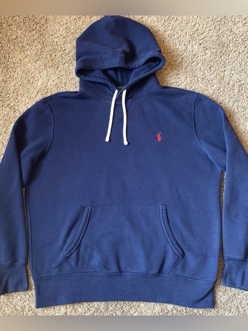 Polo Ralph Lauren Pullover Hoodie Mens Size L Navy Red Pony Logo Embroidered